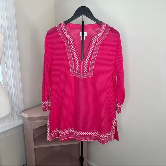 Sigrid Olsen Tops - Sigrid Olsen Hot Pink Embroidered V-Neck Tunic